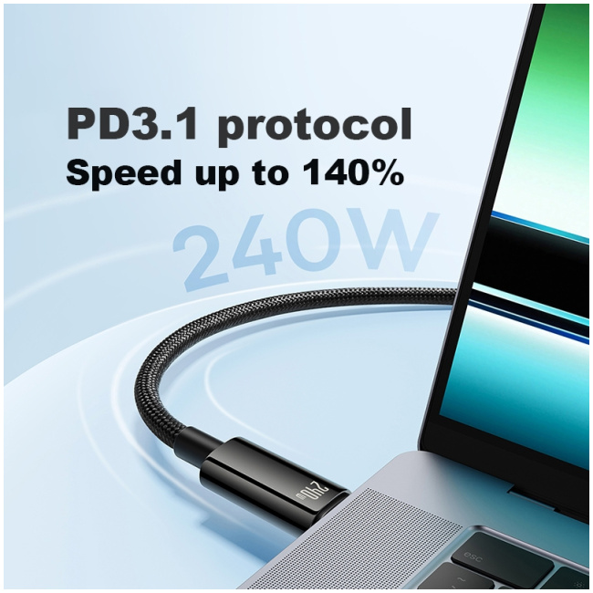 Baseus Cable USB-C to USB-C Tungsten Gold 240W 3.0m Black - Image 4