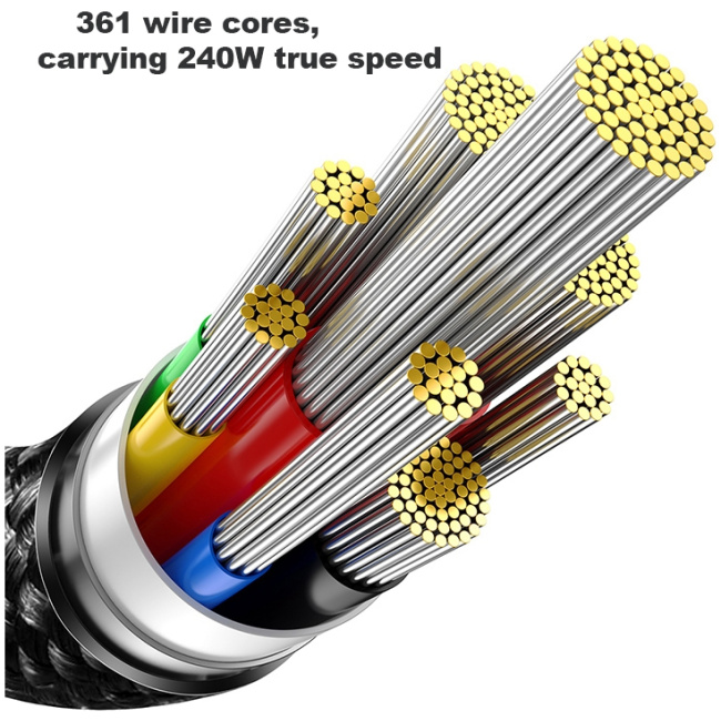 Baseus Cable USB-C to USB-C Tungsten Gold 240W 3.0m Black - Image 10