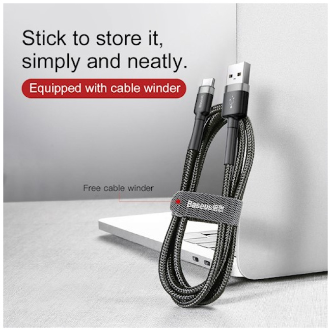 Baseus Cafule Braided Type-C Cable 2.0A 2.0m Grey - Image 6