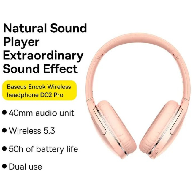 Baseus Encok Wireless Headphone D02 Pro Pink - Image 6