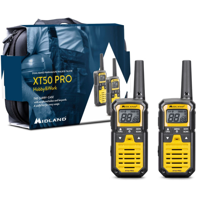Midland XT50 Pro Hobby & Work Walkie Talkies Radios (pair) incl 2 x Earphones & Carry Case
