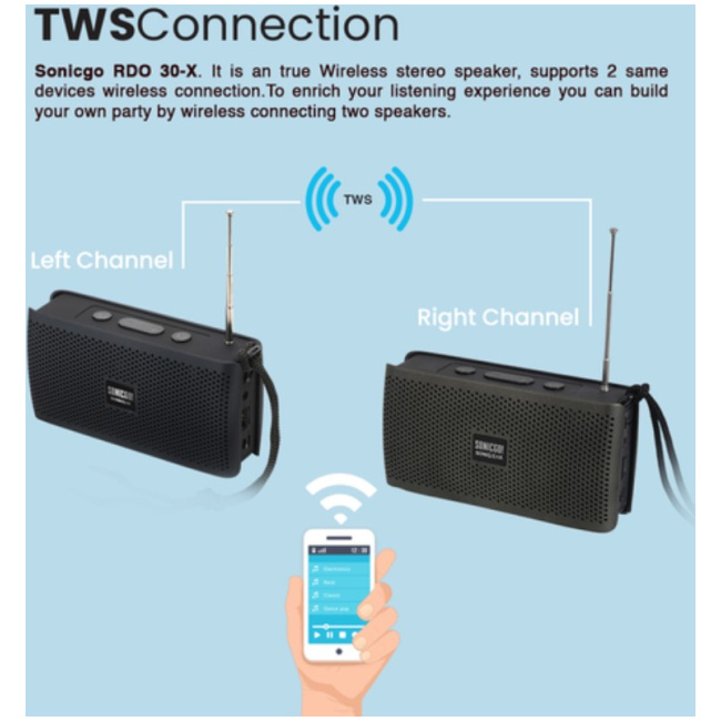 SonicGear SONICGO! RDO30-X Portable BT/FM/USB Speaker Gray - Image 9