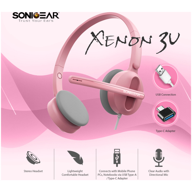 SonicGear Xenon 3U Headset USB Type A&C Pink - Image 2