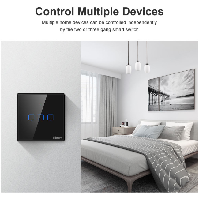Sonoff T3 UK 3C WiFi Smart Wall Touch Switch Black - Image 3