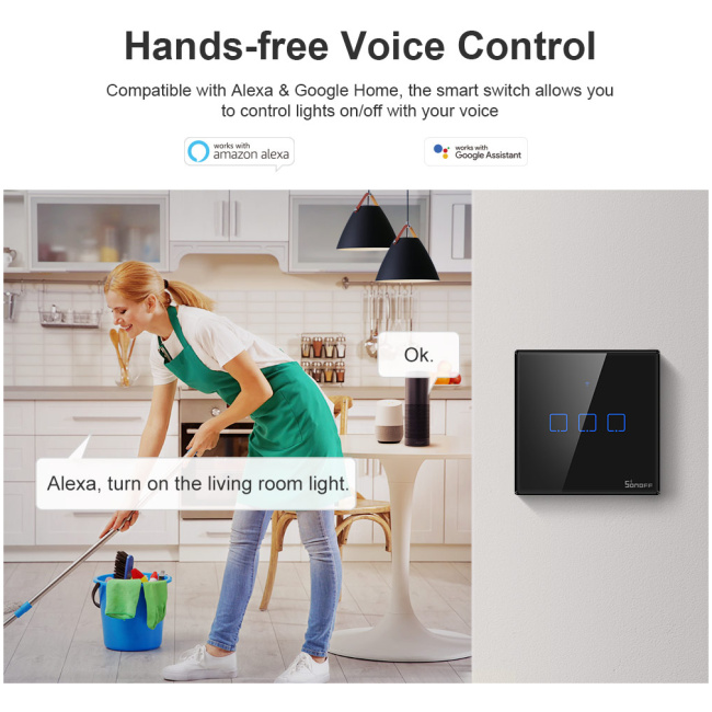Sonoff T3 UK 3C WiFi Smart Wall Touch Switch Black - Image 5