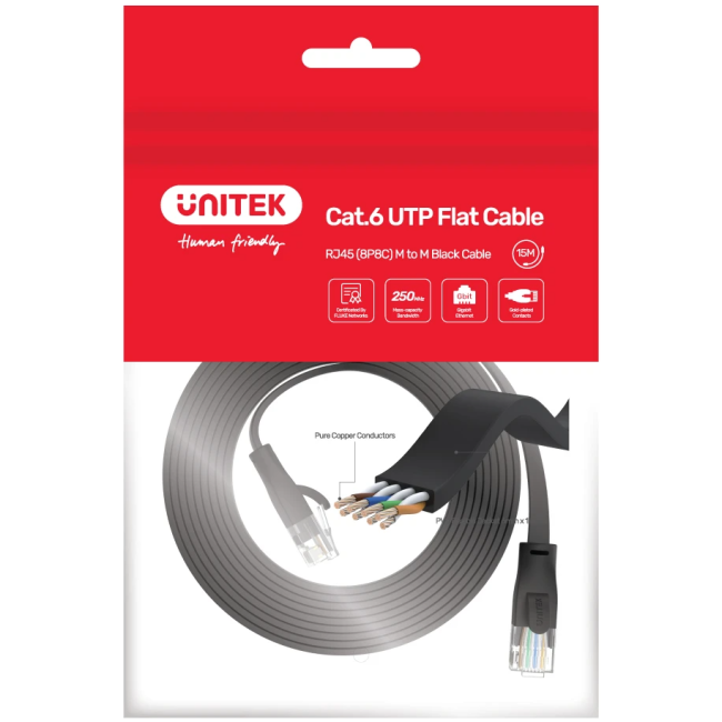 Unitek C1812GBK Flat Patch Cable CAT6 Black 5.0m - Image 6