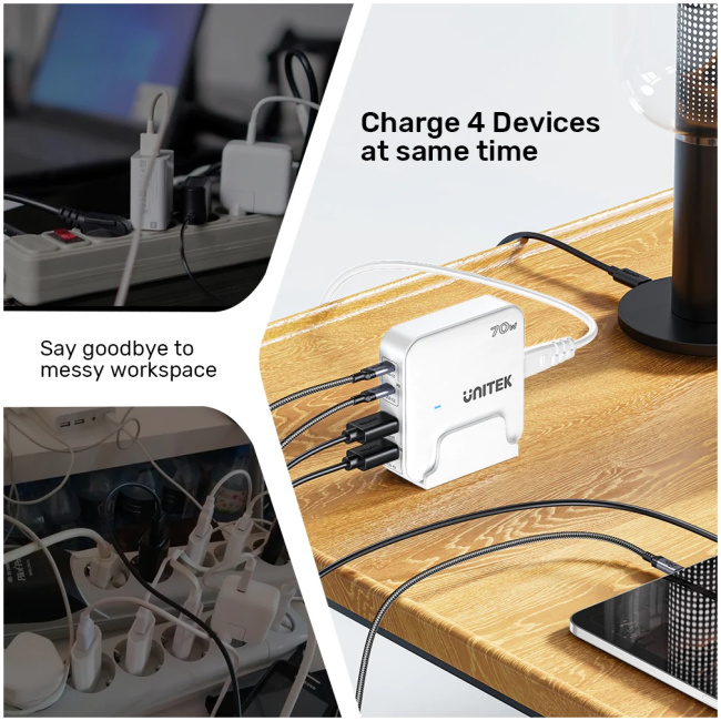 Unitek Charge Desktop 70W 4in1 GaN Charger White P1228AWH - Image 3