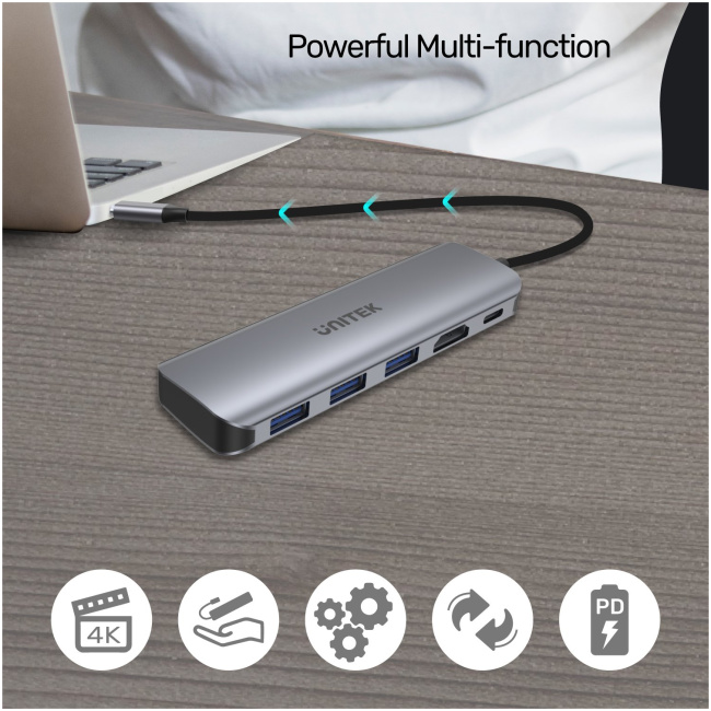Unitek H1107E USB3.1 TypeC Hub 3Port USB3.0/HDMI/100W PD - Image 3