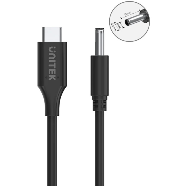 Unitek UCL USB-C to DC Cable 1.8m 65W for Dell 4.5*3.0mm C14120BK - Image 3