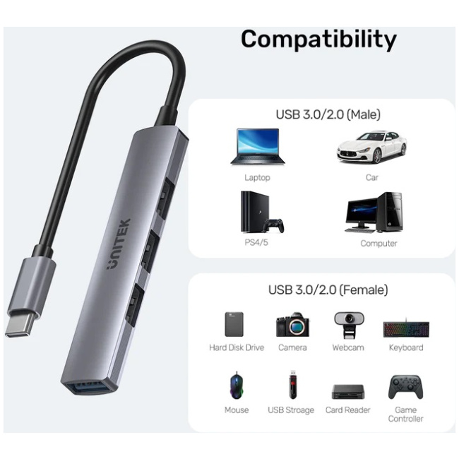 Unitek USB-C Hub 4port 3xUSB2.0 1xUSB3.0 H1208B - Image 4