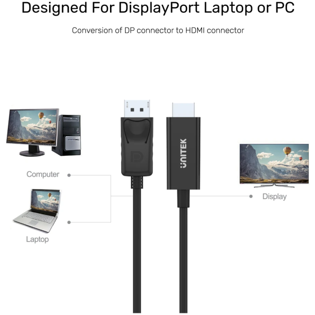 Unitek Y-5118CA DisplayPort to HDMI Cable 1.8m Black - Image 4