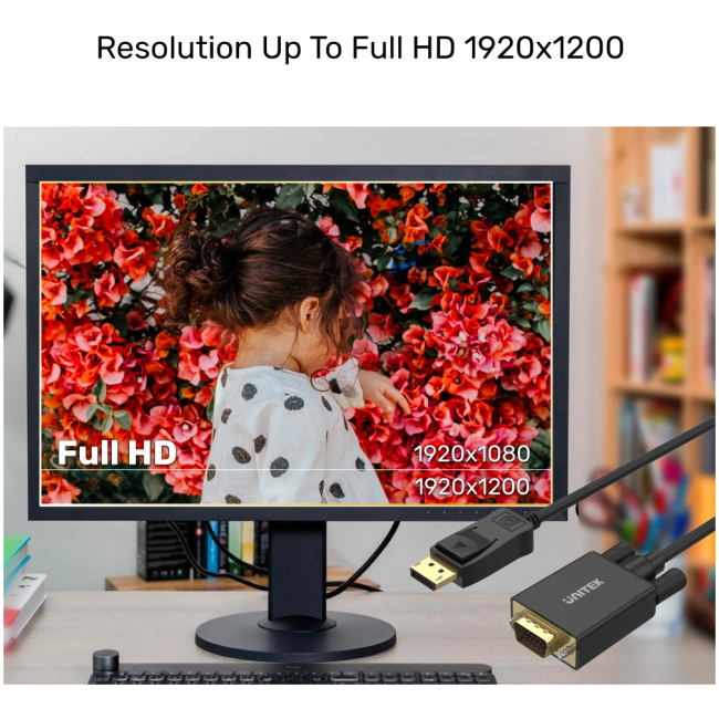 Unitek Y-5118F DisplayPort to VGA Cable 1.8m Black/Gold Plated - Image 5