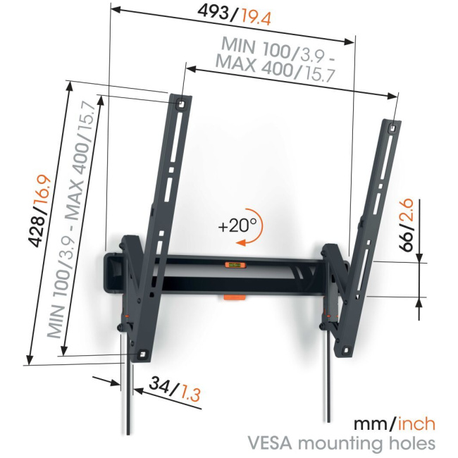 Vogels TVM3413 Tilt TV Wall Mount 32-65'' Black - Image 2