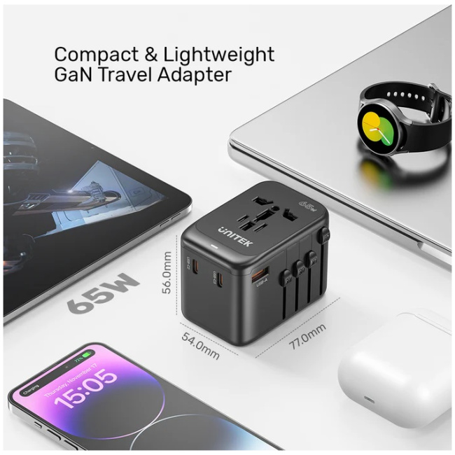 Unitek Charge Wall 65W Travel Adapter 3xUSBC+USBA Black P1122A - Image 12