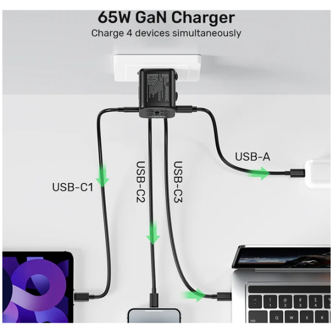 Unitek Charge Wall 65W Travel Adapter 3xUSBC+USBA Black P1122A - Image 15