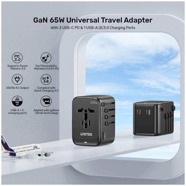 Unitek Charge Wall 65W Travel Adapter 3xUSBC+USBA Black P1122A - Image 17
