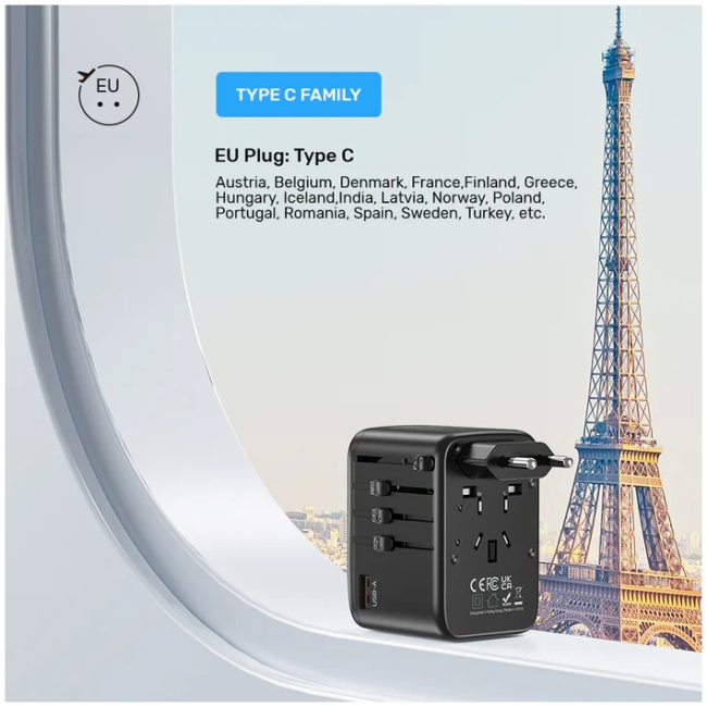 Unitek Charge Wall 65W Travel Adapter 3xUSBC+USBA Black P1122A - Image 5