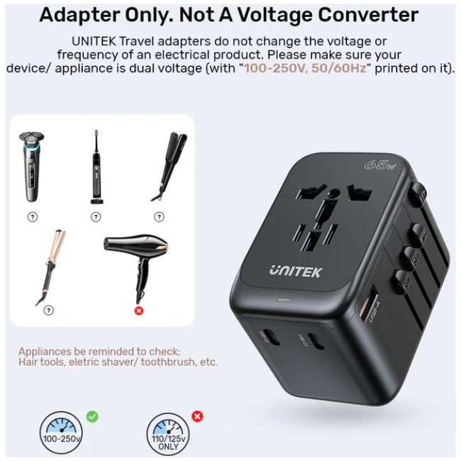 Unitek Charge Wall 65W Travel Adapter 3xUSBC+USBA Black P1122A - Image 10