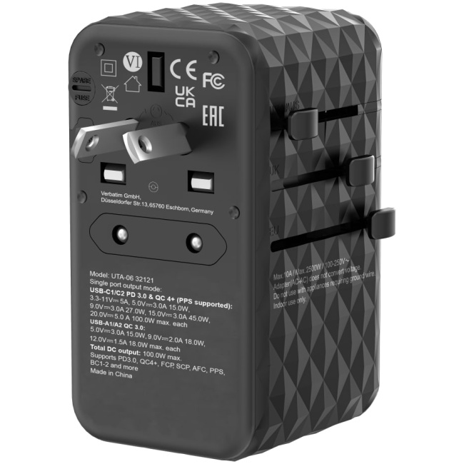 Verbatim Charger Travel Adapter World to World GAN III 100W 2xC 2xA UTA-06 - Image 2