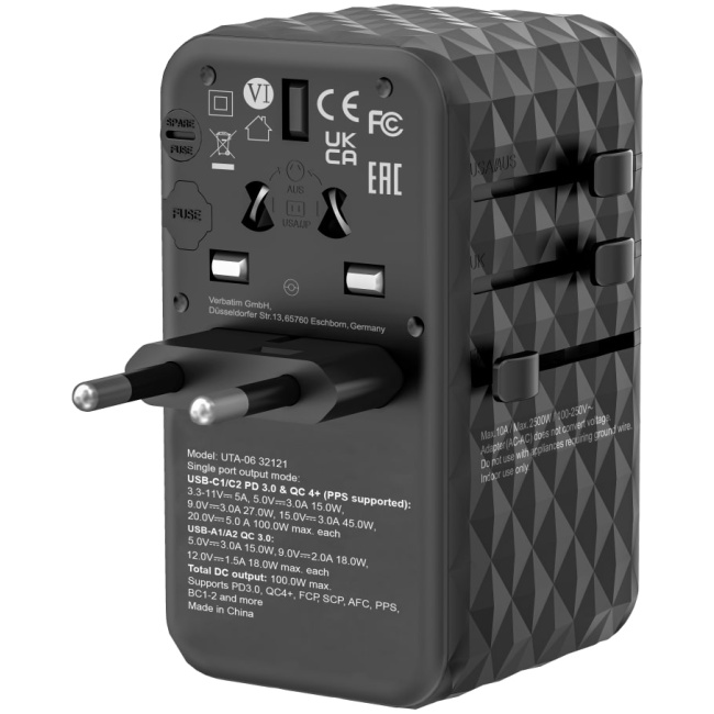 Verbatim Charger Travel Adapter World to World GAN III 100W 2xC 2xA UTA-06 - Image 13