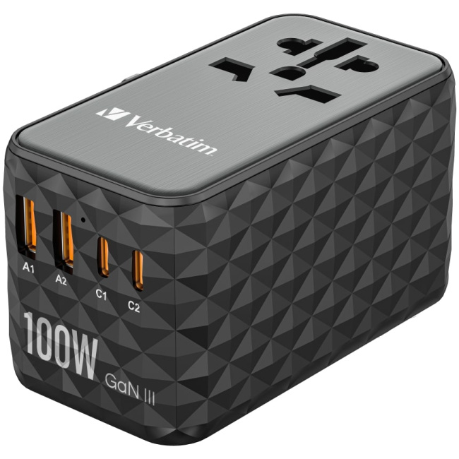 Verbatim Charger Travel Adapter World to World GAN III 100W 2xC 2xA UTA-06
