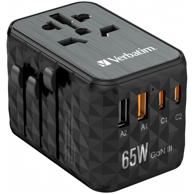 Verbatim Charger Travel Adapter World to World GAN III 65W 2xC 2xA UTA-05 - Image 3