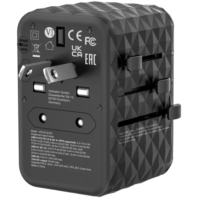 Verbatim Charger Travel Adapter World to World GAN III 65W 2xC 2xA UTA-05 - Image 21