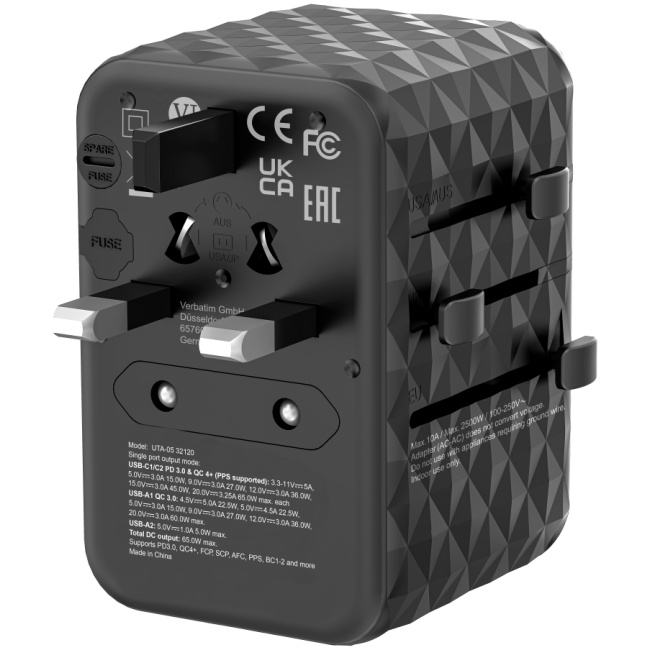 Verbatim Charger Travel Adapter World to World GAN III 65W 2xC 2xA UTA-05 - Image 7