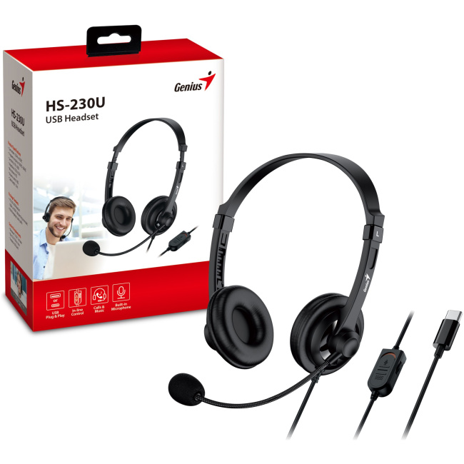 Genius Headset USB-C InLine Control SoftEar Cups HS-230U - Image 6