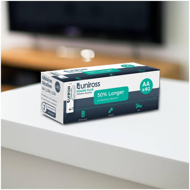 Uniross Alkaline AA Power Plus Box of 40 Pcs (New) - Image 2