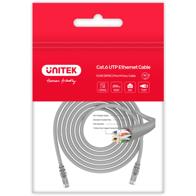 Unitek CAT6 CU Patch Cable 1.0m Grey - Image 2