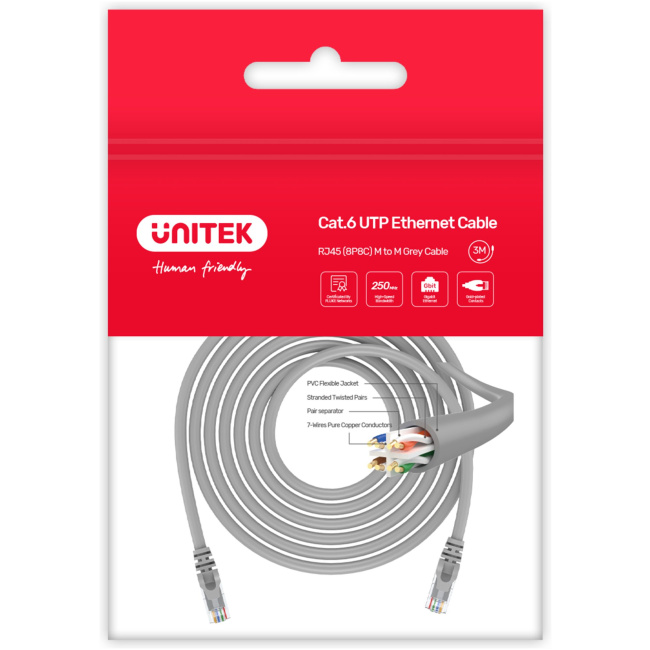 Unitek CAT6 CU Patch Cable 3.0m Grey - Image 3