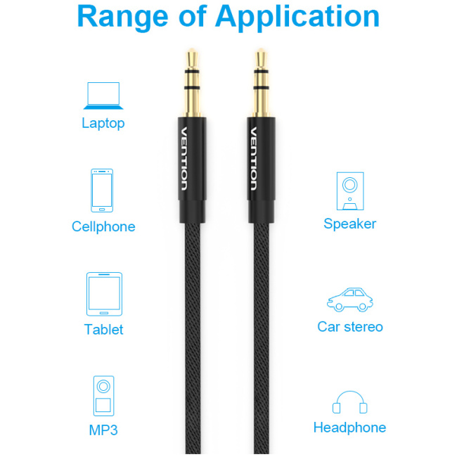 Vention AUDIO 3.5mm M-M Cable Braided Metal 1.0m BAGBF - Image 2