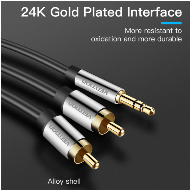 Vention AUDIO 3.5mm to 2RCA M-M Cable Metal 2.0m BCFBH - Image 2