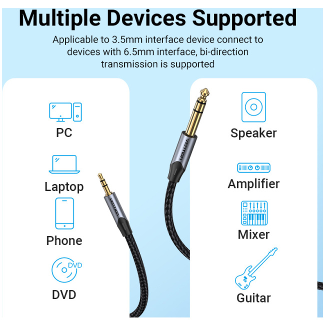 Vention AUDIO 3.5mm to 6.3mm M-M TRS Cable Braided Alum 10.0m BAUHL - Image 3