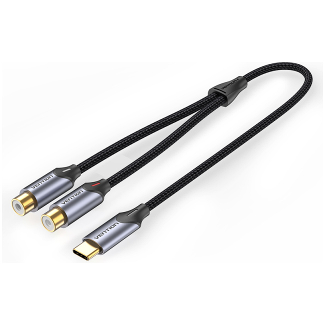 Vention AUDIO CONVERTER USB-C to 2RCA Female Cable Braided 0.5m BGVHD