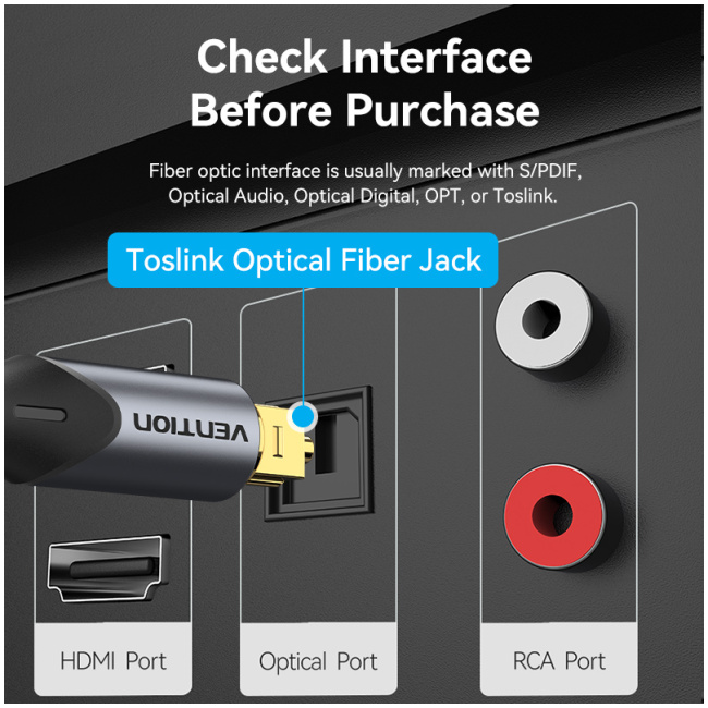 Vention AUDIO Optical Cable 90-Degree Aluminium 5.0m Black BKDBJ - Image 2