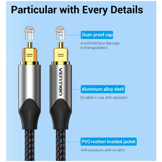 Vention AUDIO Optical Cable Aluminum 5.0m Grey BAVHJ - Image 2