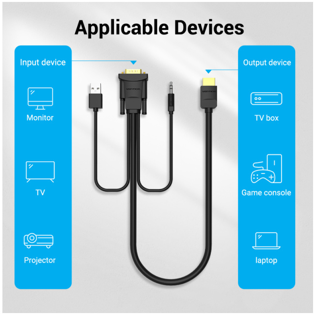 Vention HDMI Cable to VGA+Audio & USB Power 2.0m ABIBH - Image 7