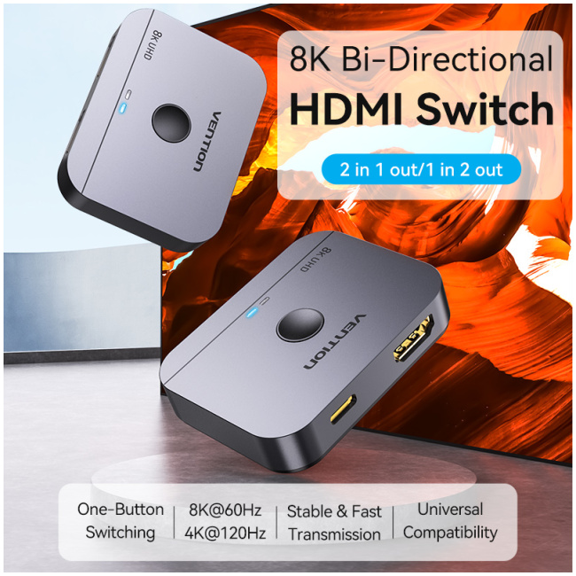 Vention HDMI Switch 2-Port 8K 2.1 Bi-Directional Metal AKPH0 - Image 2