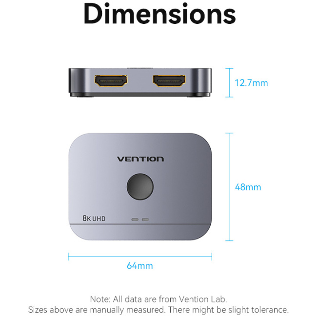 Vention HDMI Switch 2-Port 8K 2.1 Bi-Directional Metal AKPH0 - Image 3