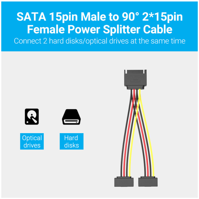 Vention IT Cable SATA 15P M to 2x15P F Power Splitter 0.15m KDBBB - Image 2