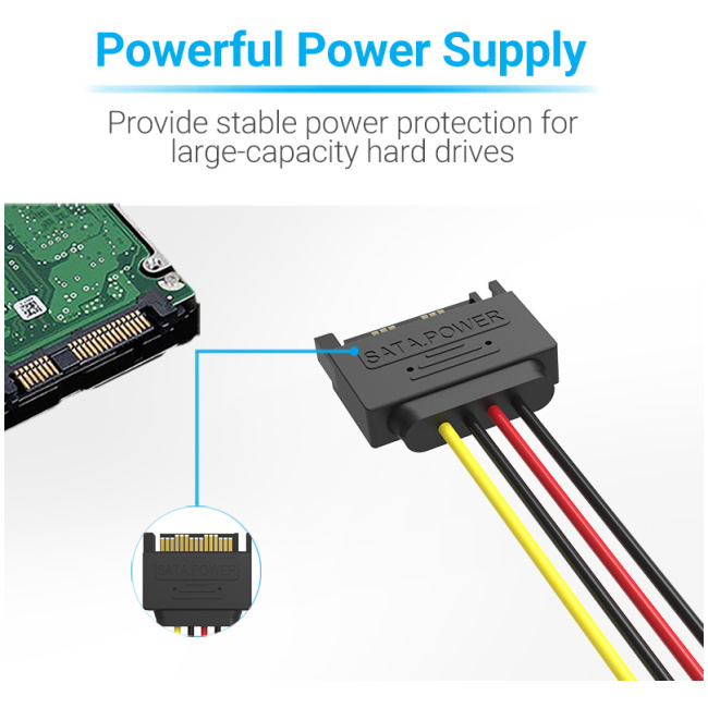 Vention IT Cable SATA 15P M to 2x15P F Power Splitter 0.15m KDBBB - Image 5