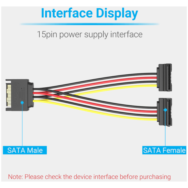 Vention IT Cable SATA 15P M to 2x15P F Power Splitter 0.15m KDBBB - Image 8