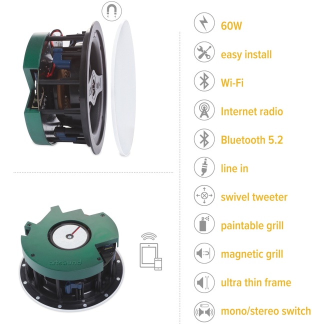 Artsound SMART IN WiFi Multiroom Active Ceiling Speakers (Active+Passive Pair) - Image 7