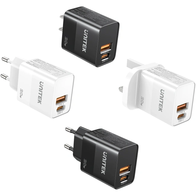 Unitek 20W Wall Charger USB-C PD & QC 3.0 UK P1124ABK Black - Image 6