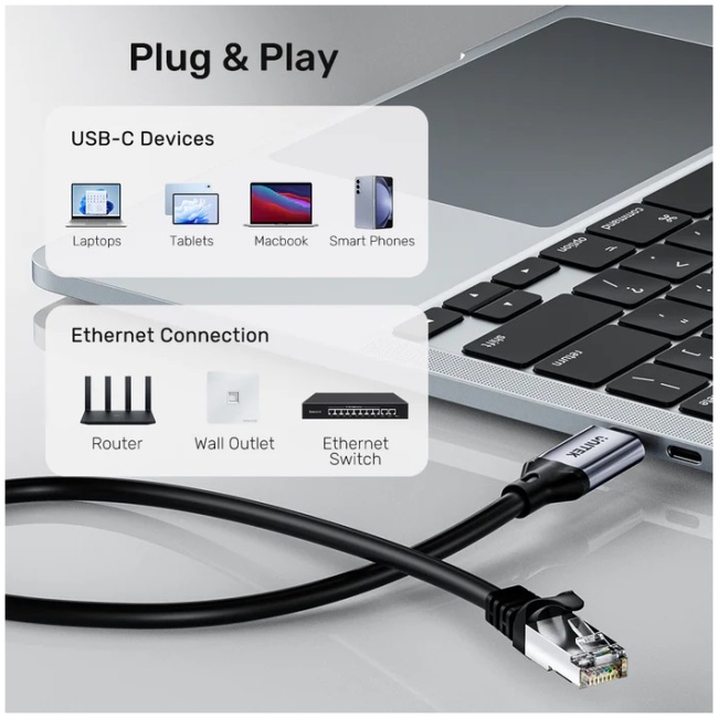Unitek Converter USB-C to Gigabit Ethernet Cable 2.0m C18148AGY-2M - Image 5