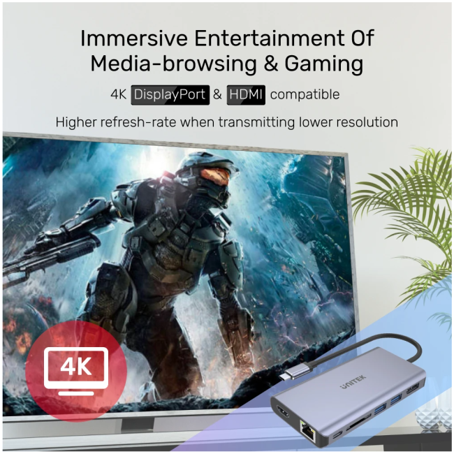 Unitek D1056A Type-C 3.1 HDMI/DP/RJ45/SD/PD100W Hub Space Grey - Image 4