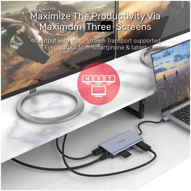 Unitek D1056A Type-C 3.1 HDMI/DP/RJ45/SD/PD100W Hub Space Grey - Image 5