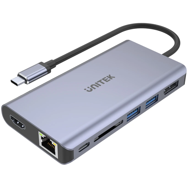 Unitek D1056A Type-C 3.1 HDMI/DP/RJ45/SD/PD100W Hub Space Grey